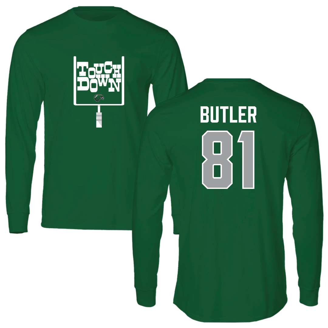 Northeastern State University Football Green Touchdown Long Sleeve - #81 Malachi Butler