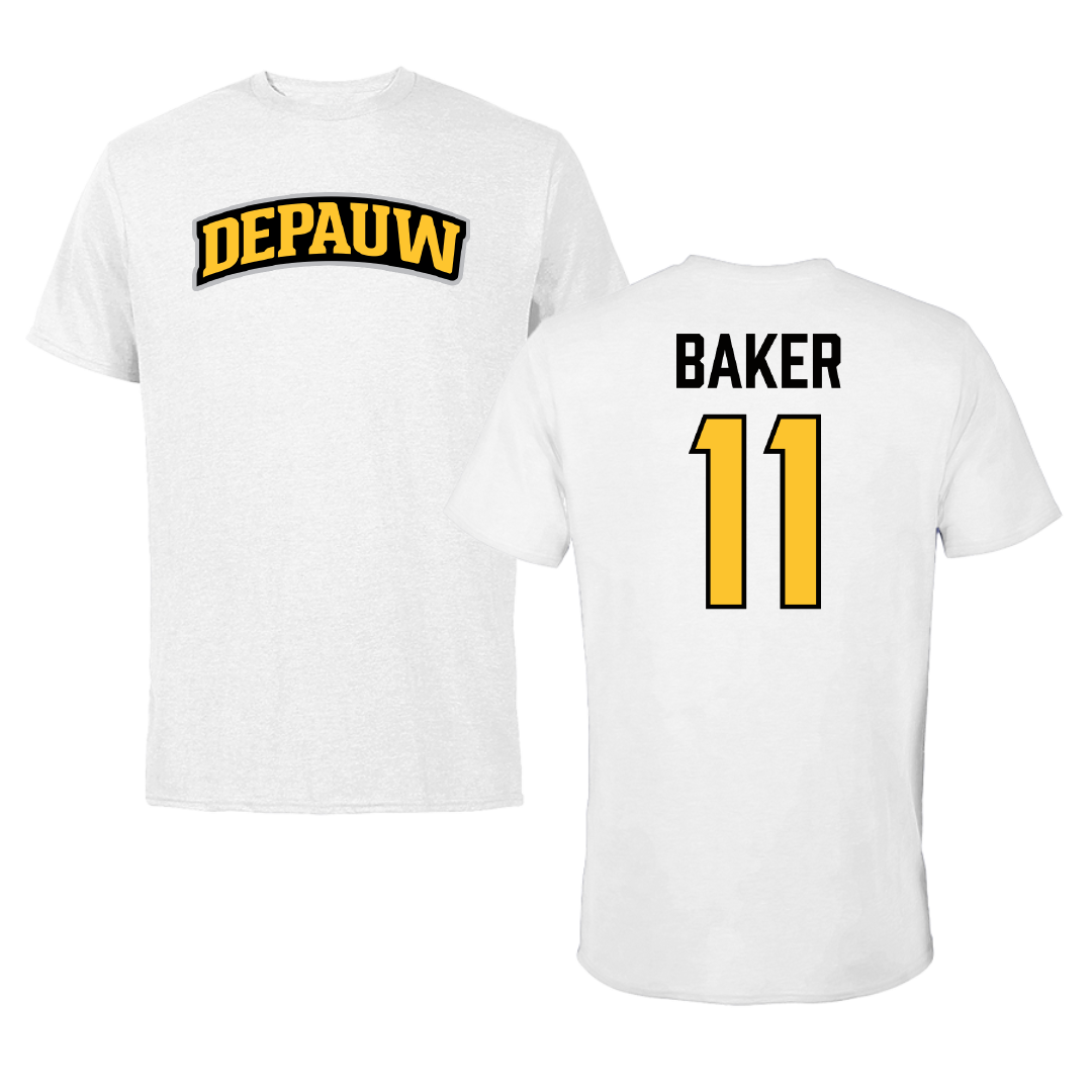 DePauw University Football White Performance Tee - #11 Donavan Baker