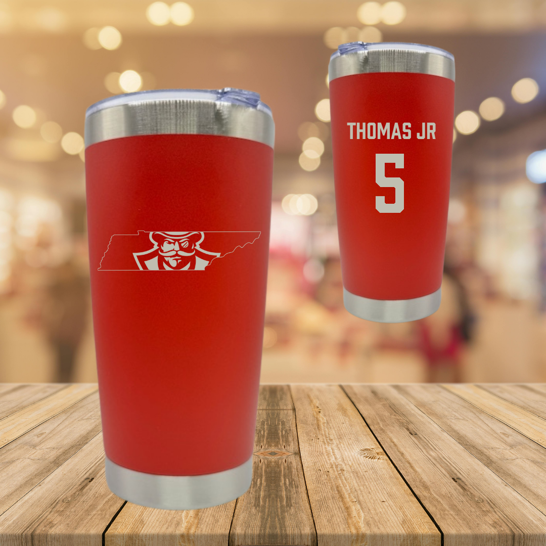 Austin Peay State University Football Red Stainless Steel Tumbler - #5 Rashaud Thomas Jr