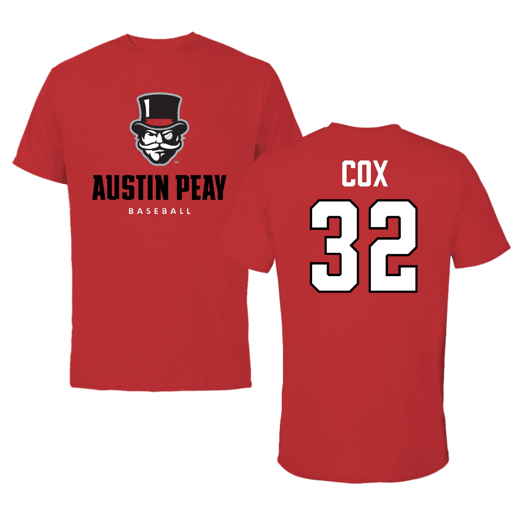 Austin Peay State University Baseball Red Mascot Performance Tee - #32 Chance Cox