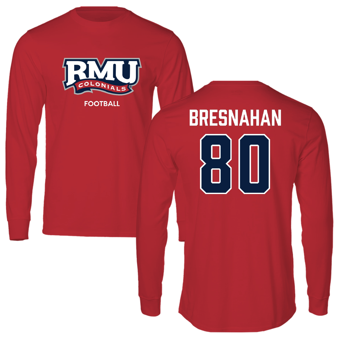 Robert Morris University Football Red Long Sleeve - #80 Mac Bresnahan