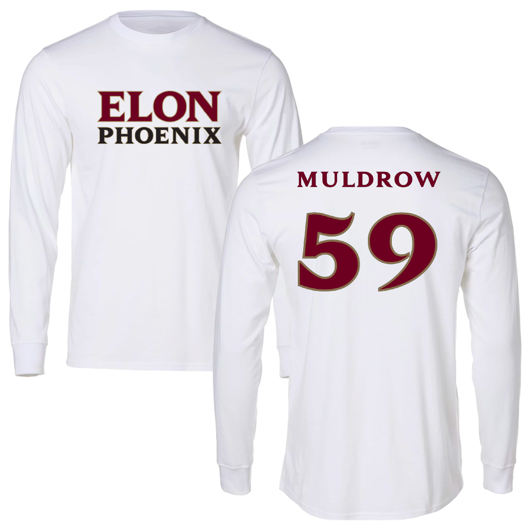 Elon University Football White Performance Long Sleeve - #59 Michael Muldrow