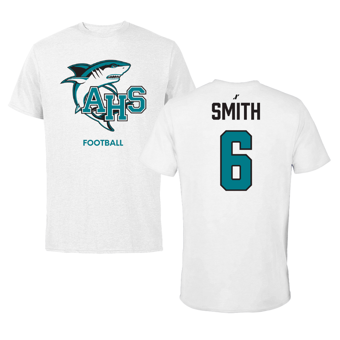 Atlantic High School (Port Orange - FL) Football White Performance Tee - #6 Tyler Smith