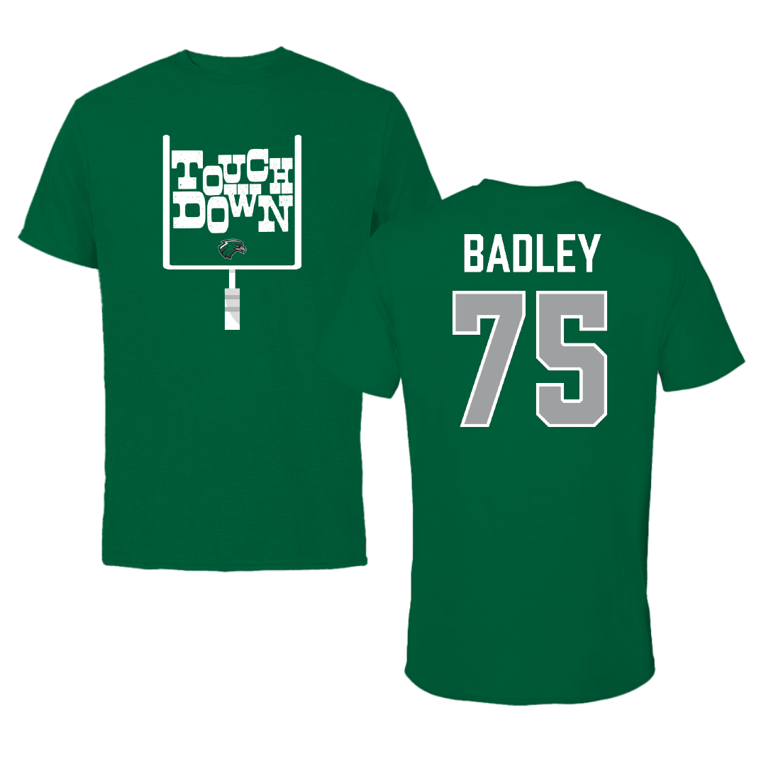 Northeastern State University Football Green Touchdown Performance Tee - #75 Cayson Badley