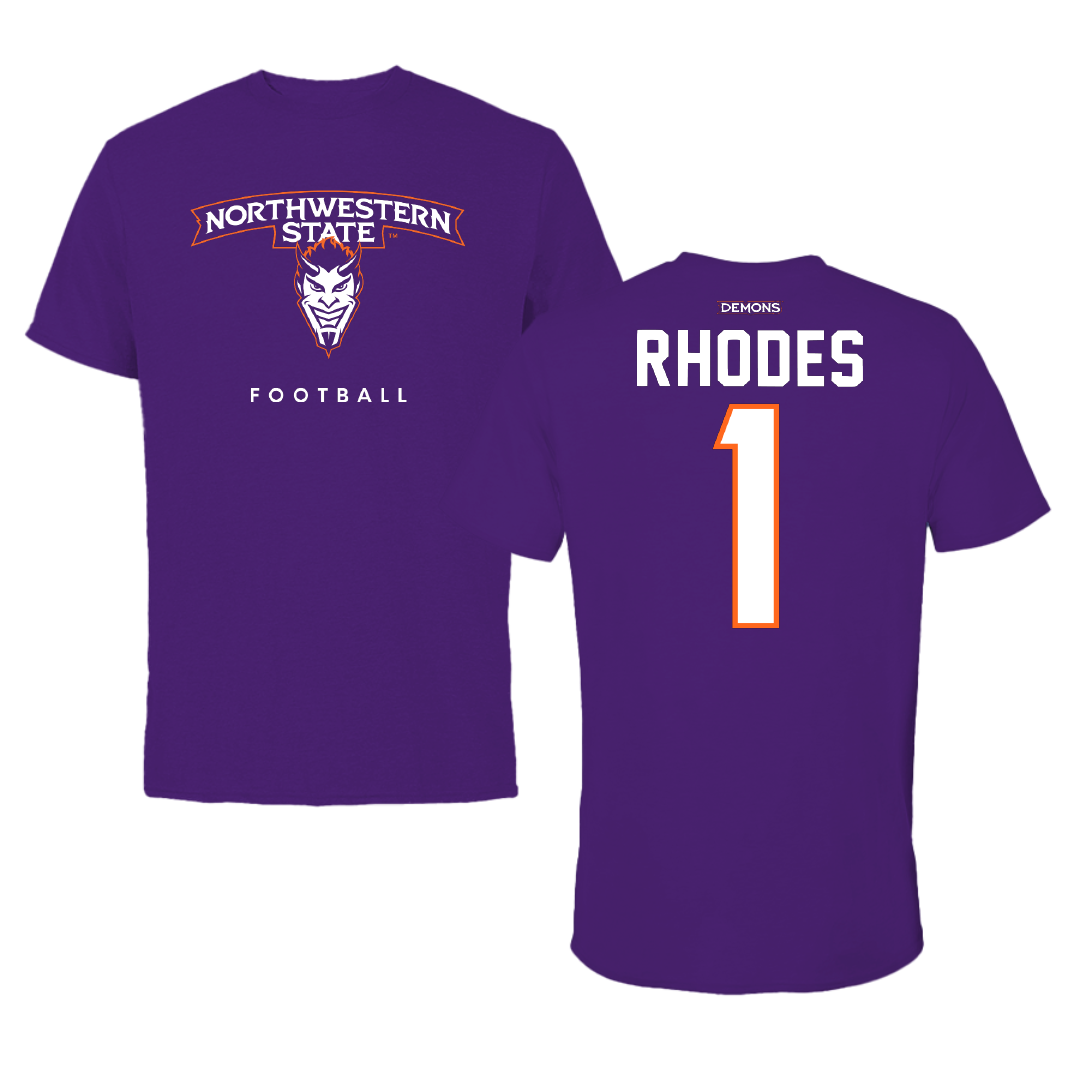 Northwestern State University Football Purple Mascot Performance Tee - #1 Dylan Rhodes
