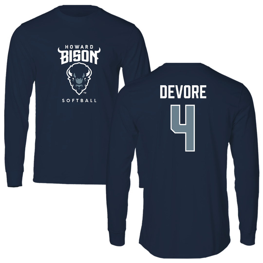 Howard University Softball Navy Performance Long Sleeve - #4 Jaidyn Devore