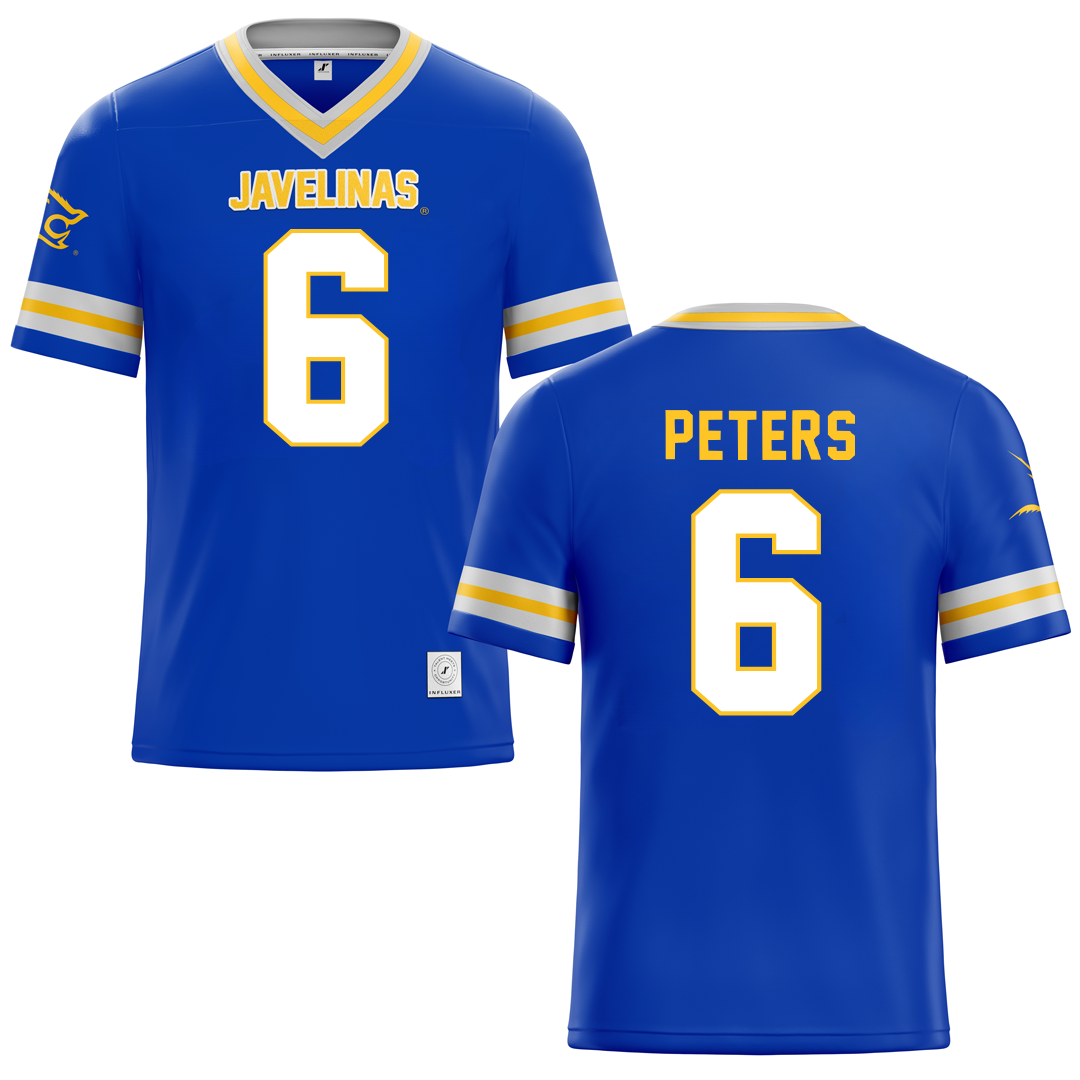 Texas A&M University-Kingsville Blue Football Jersey - #6 De'Marcus Peters