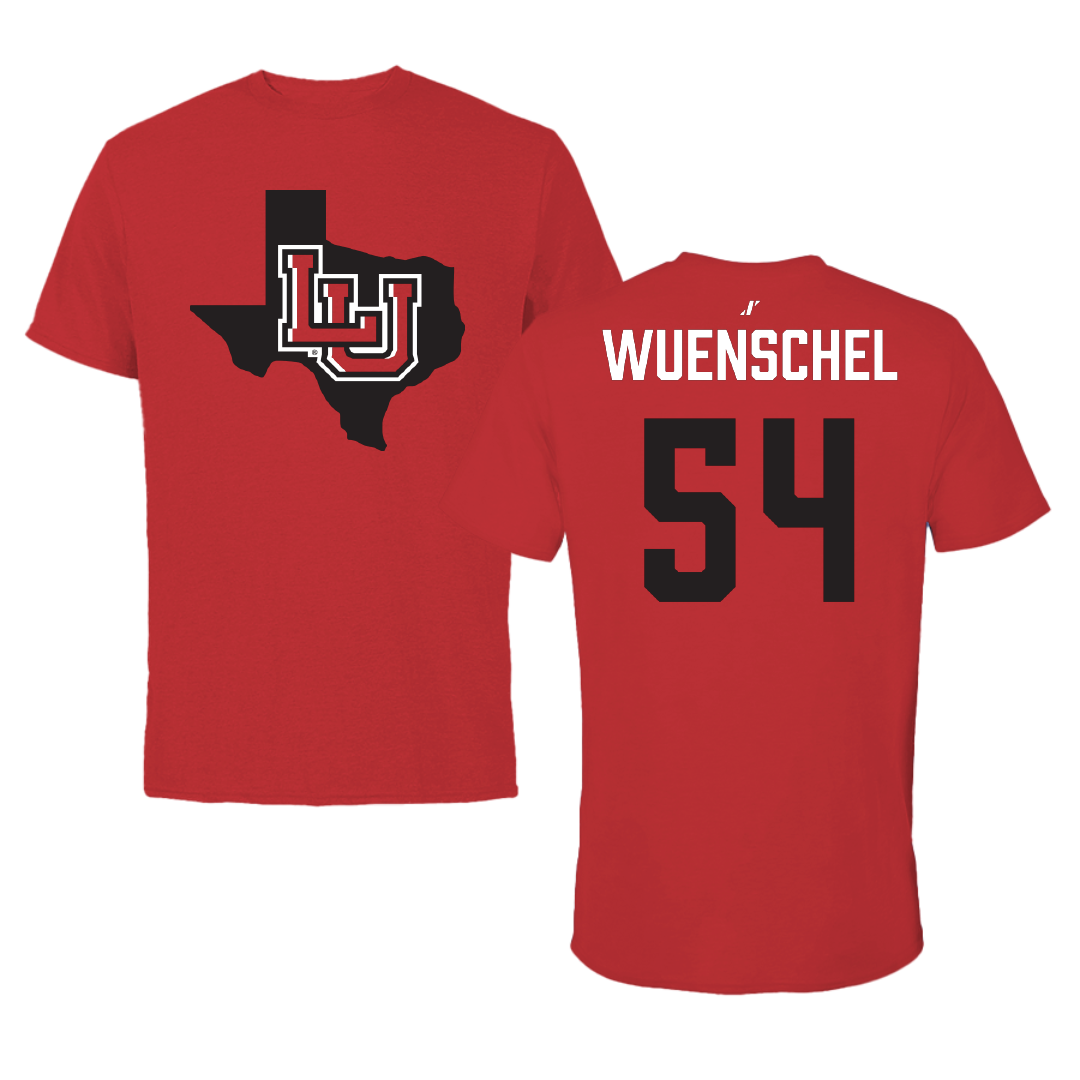 Lamar University Football Red State Tee - #54 Mason Wuenschel