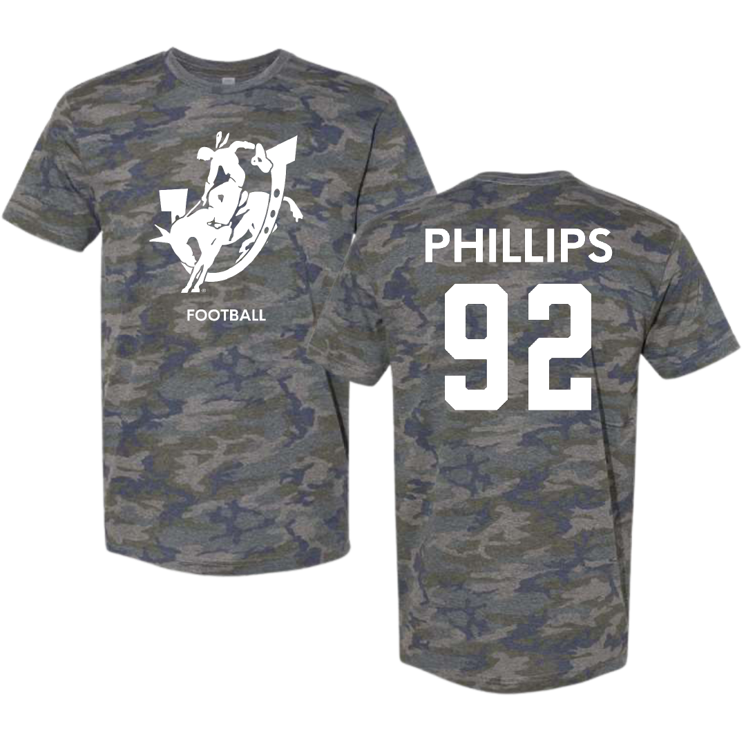 Southern Arkansas University Football Vintage Camo Tee - #92 Caleb Phillips