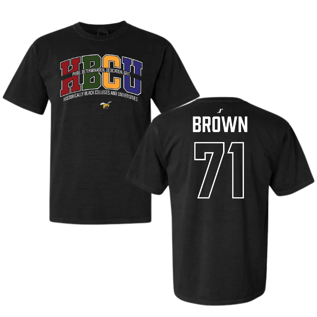 Alabama State University Football Black HBCU Comfort Colors Tee - #71 Isaiah Brown