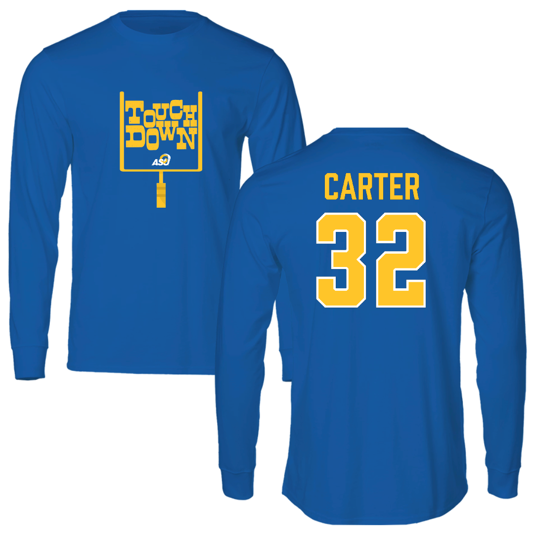 Angelo State University Football Blue Touchdown Performance Long Sleeve - #32 Jaylen Carter