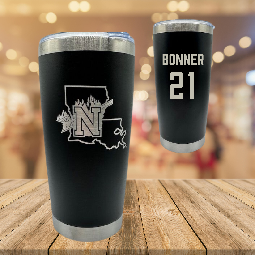 Northwestern State University Football Black Stainless Steel Tumbler - #21 Ja’Marion Bonner
