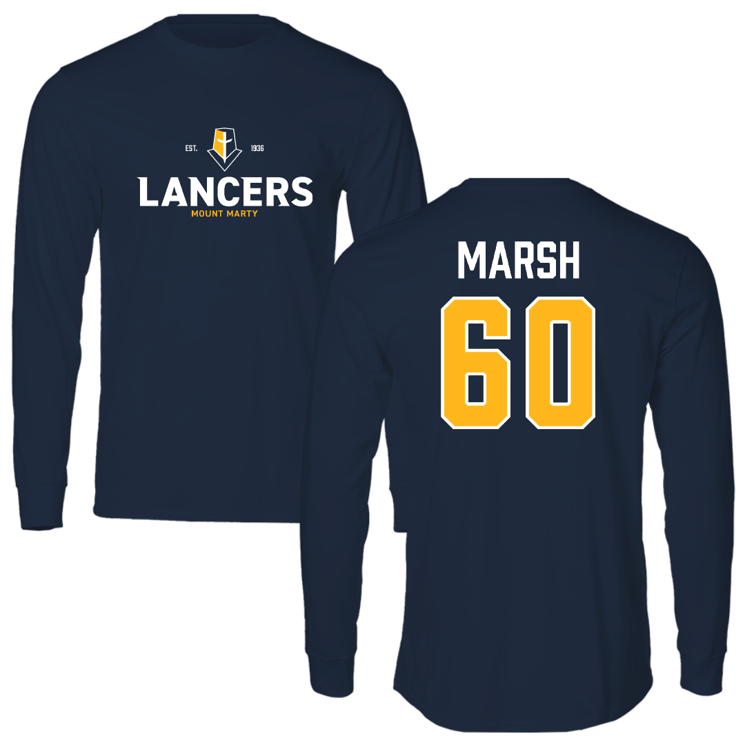 Mount Marty University Football Navy General Performance Long Sleeve - #60 Devin Marsh