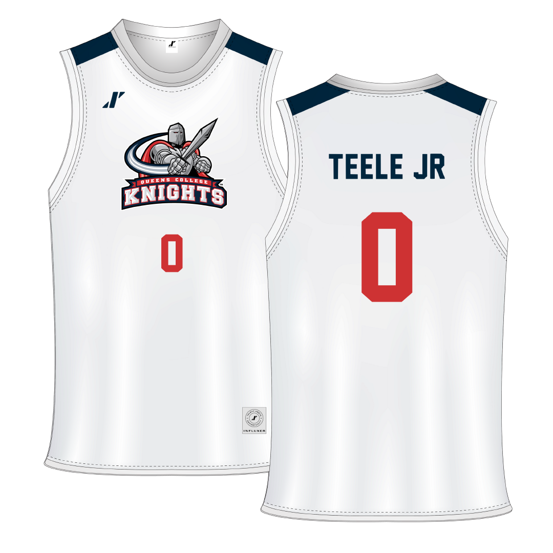 Queens College (New York) White Basketball Jersey - #0 David Teele Jr