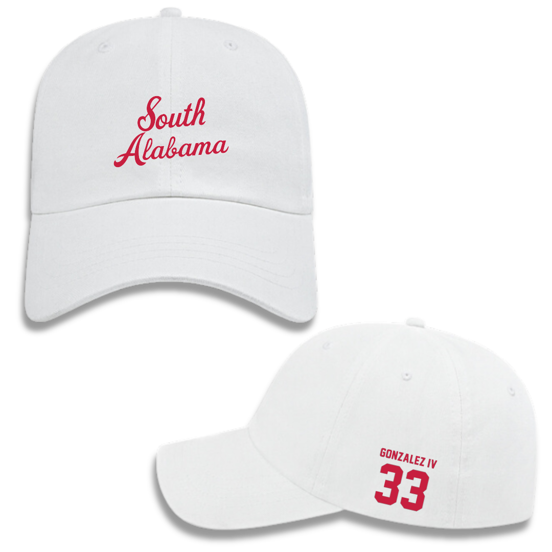 University of South Alabama Baseball White Hat - #33 Daniel Gonzalez IV