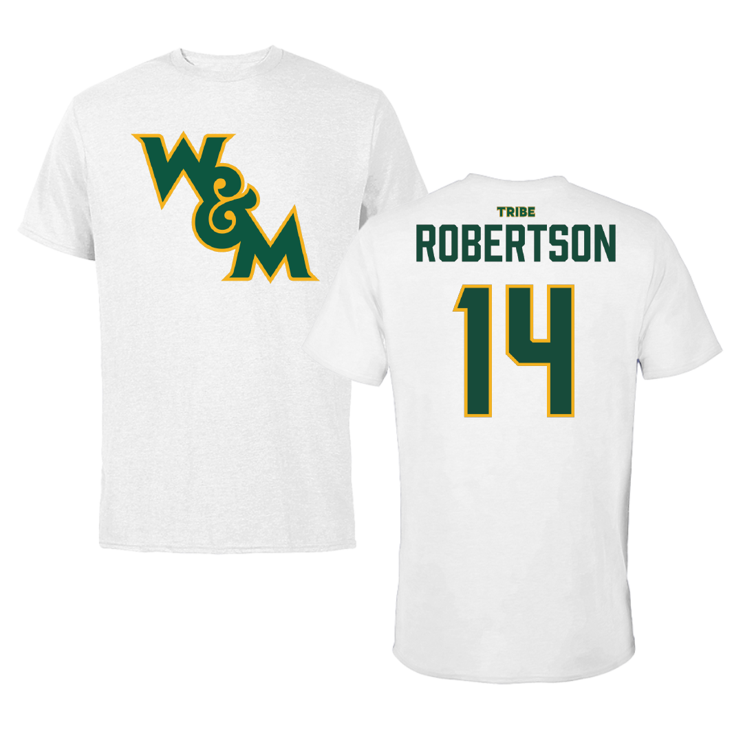William & Mary Football White Performance Tee - #14 Garrett Robertson