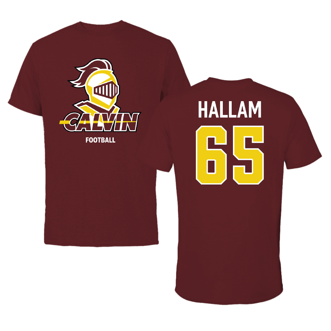 Calvin University Football Maroon Performance Tee - #65 Matthew Hallam