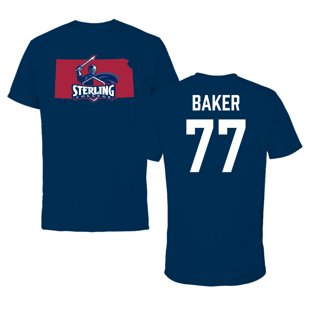 Sterling College Football Navy State Performance Tee - #77 Colt Baker