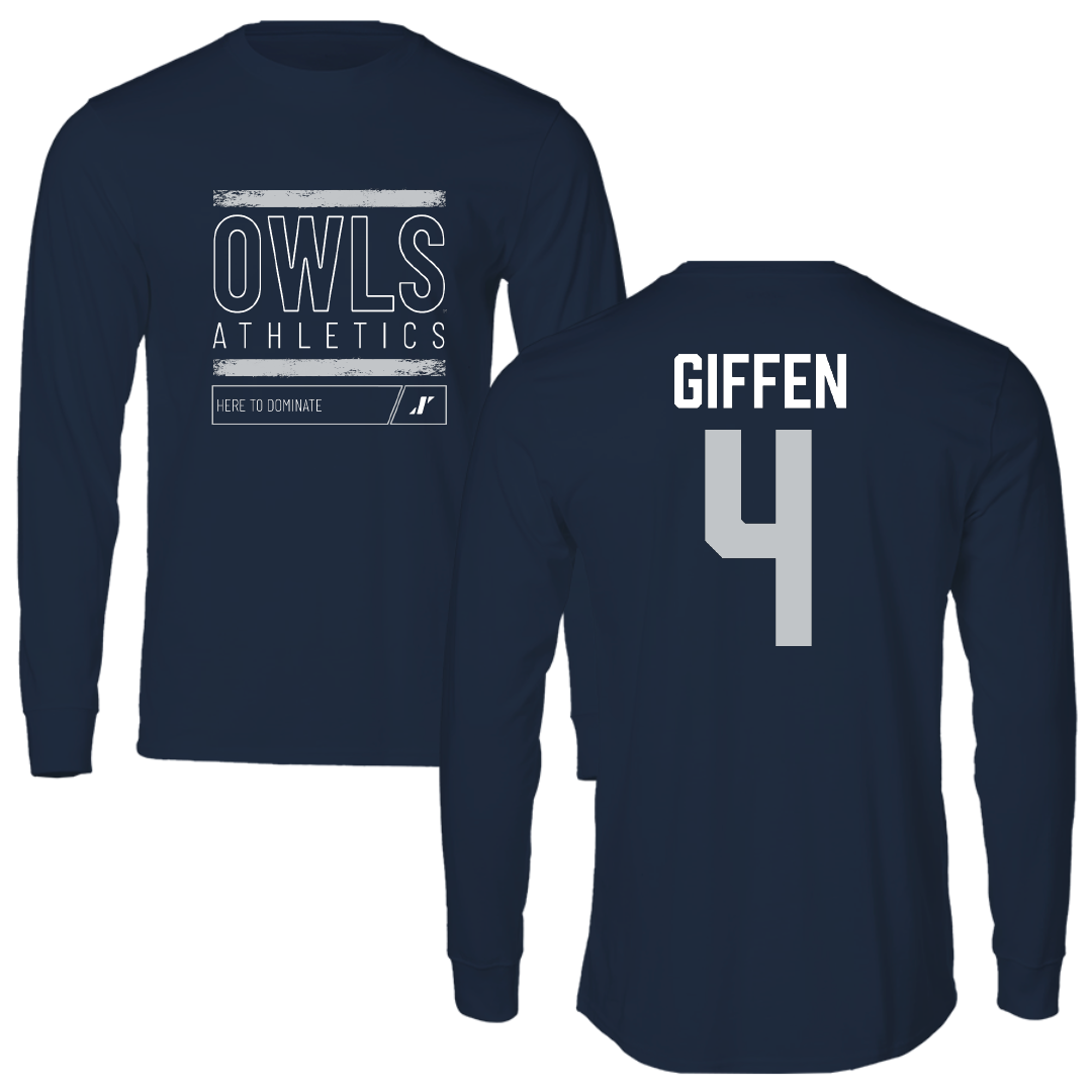 Rice University Football Navy Dominate Long Sleeve - #4 Colin Giffen