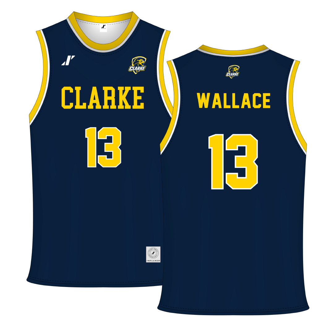 Clarke University Navy Basketball Jersey - #13 Elijah Wallace