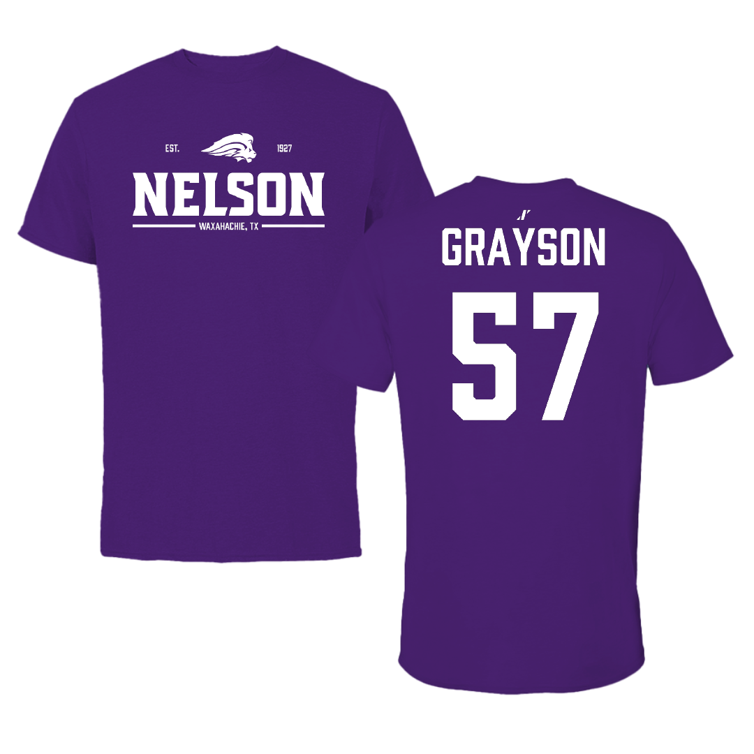 Nelson University Football Purple General Performance Tee - #57 Caden Grayson