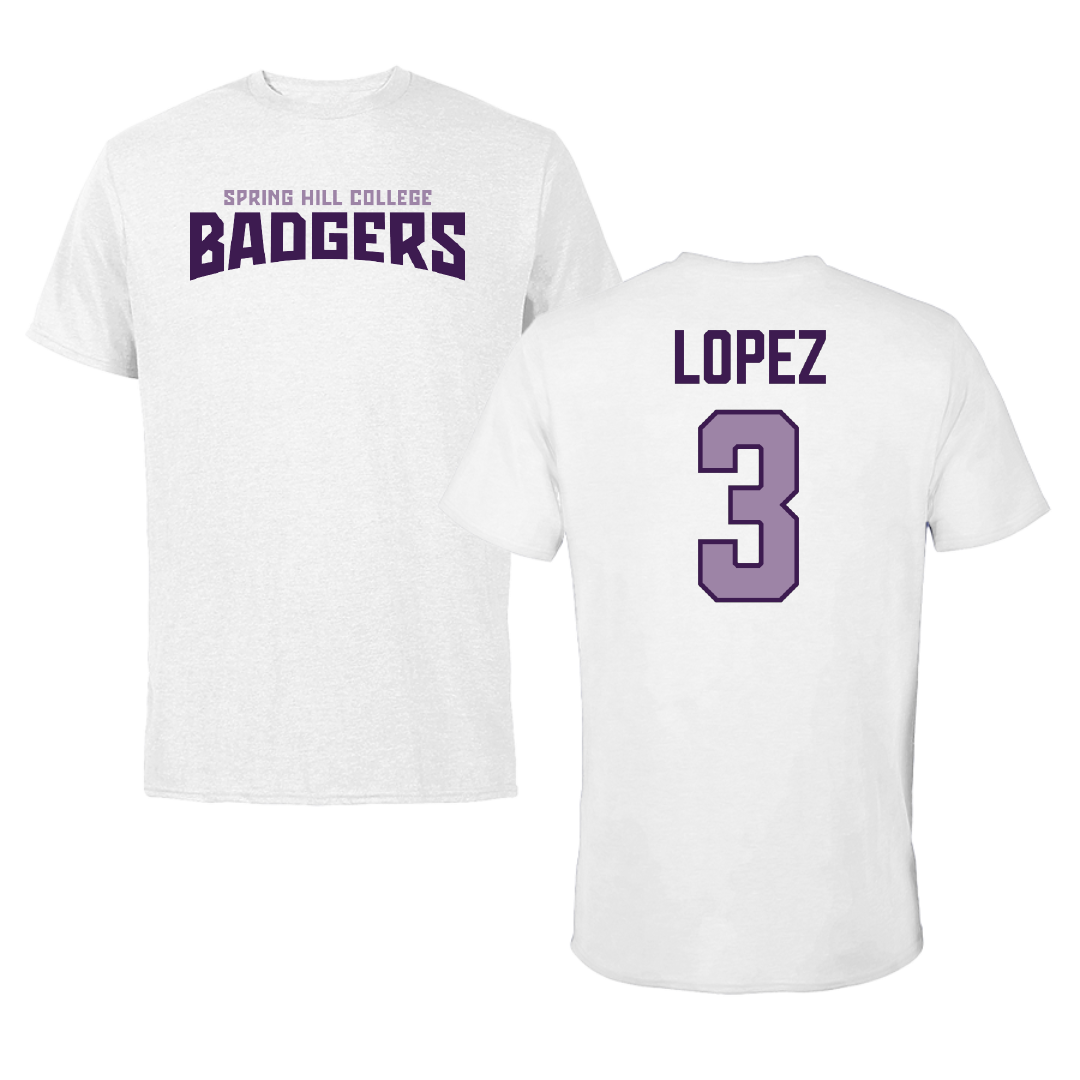 Spring Hill College Baseball White Classic Performance Tee - #3 Robby Lopez