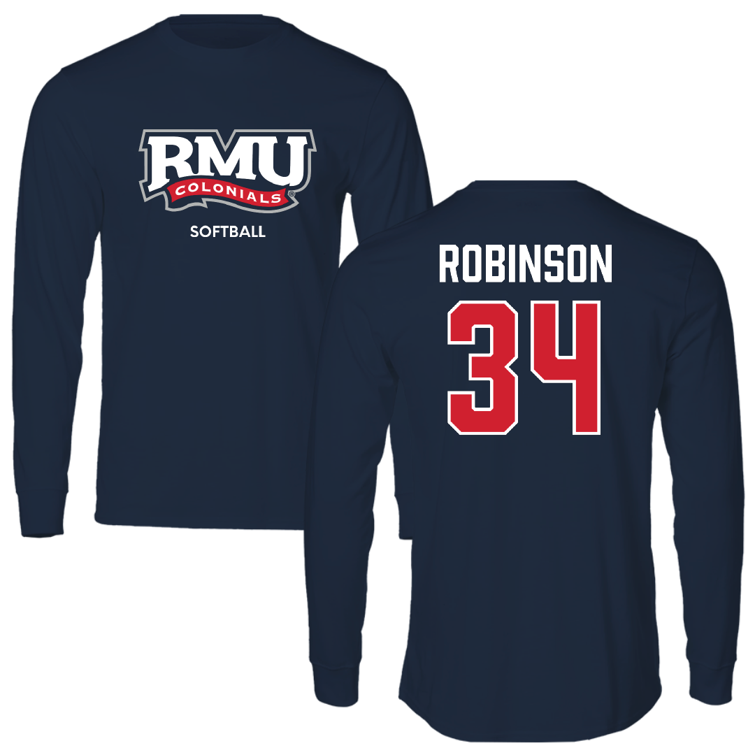 Robert Morris University Softball Navy RMU Long Sleeve - #34 Haley Robinson