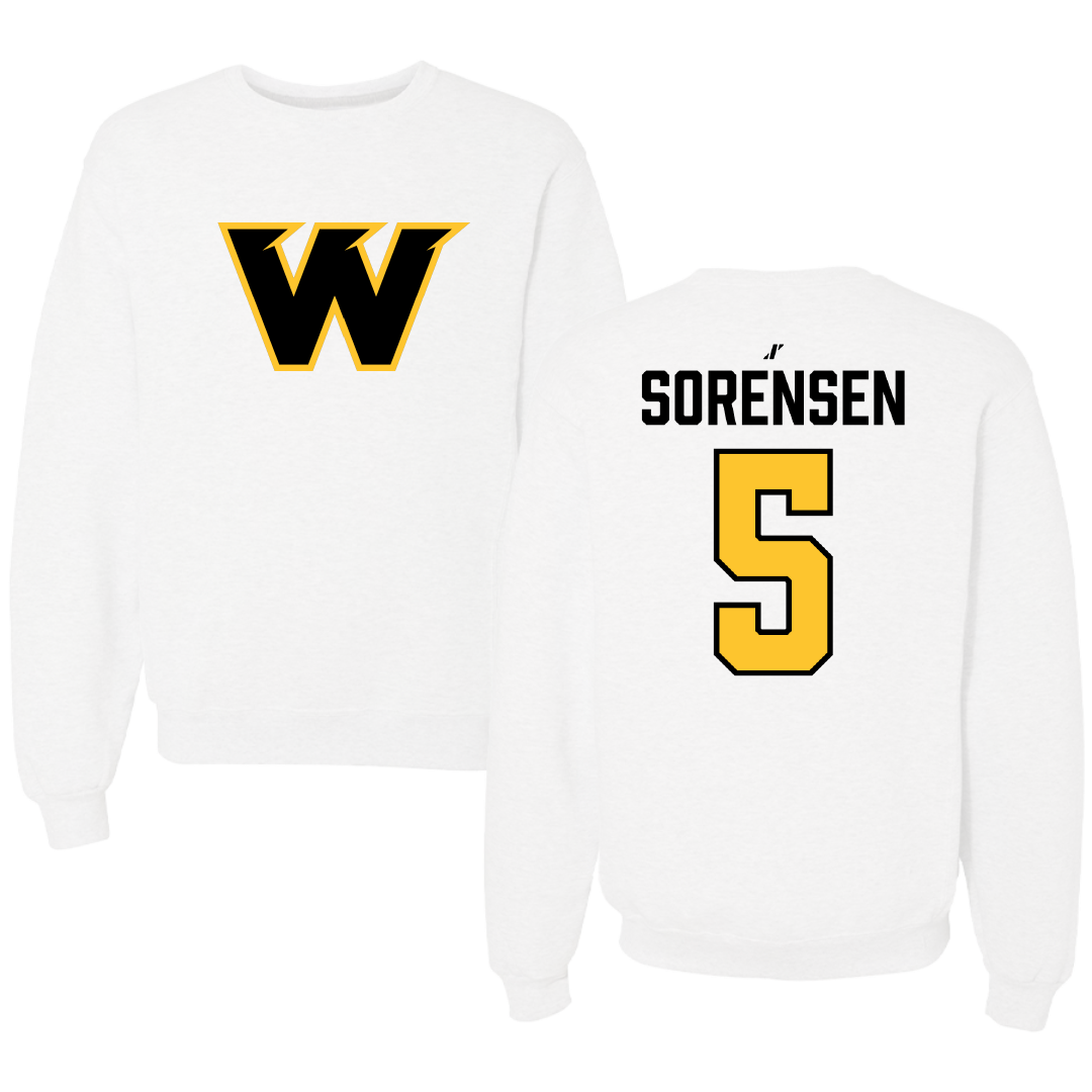 Wayne State College (Nebraska) Soccer White Crewneck - #5 Alaina Sorensen