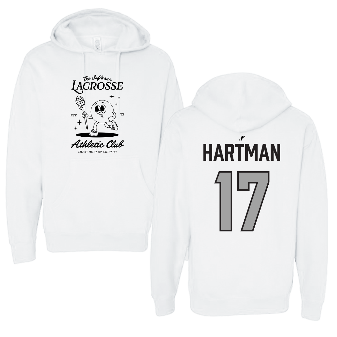 Lacrosse (W) White Influxer Athletic Club Hoodie - #17 Andrea Hartman