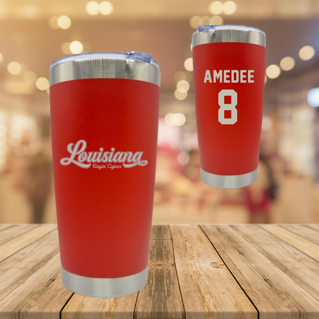 University of Louisiana at Lafayette Baseball Red Stainless Steel Tumbler - #8 Lee Amedee