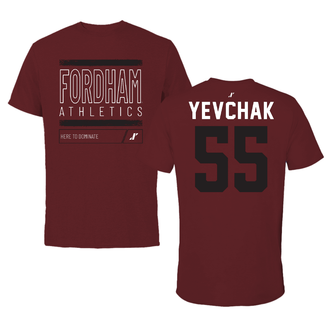 Fordham University Football Maroon Dominate Performance Tee - #55 Adam Yevchak
