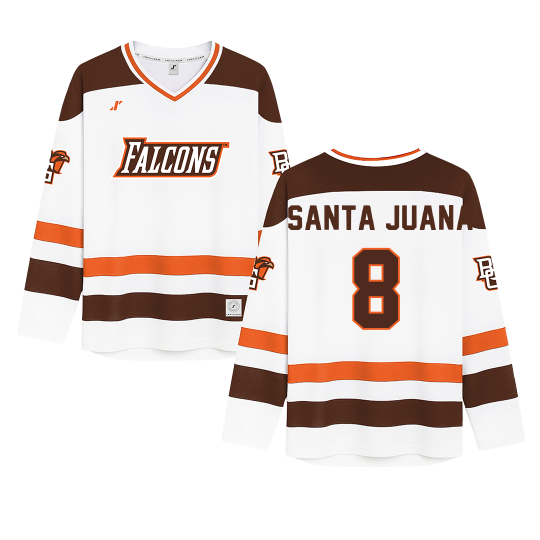 Bowling Green State University White Hockey Jersey - #8 Brandon Santa Juana