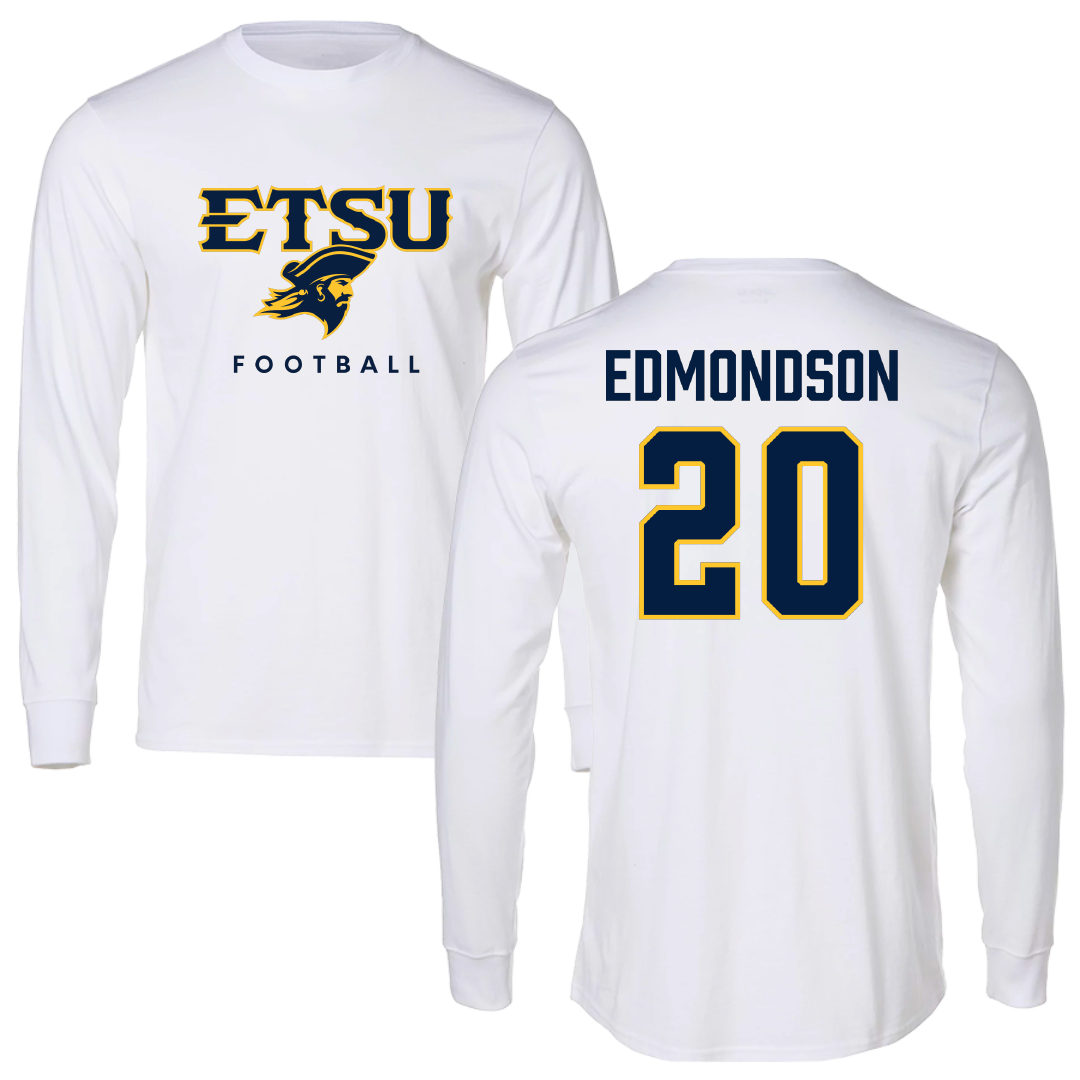 East Tennessee State University Football White Performance Long Sleeve - #20 Weston Edmondson