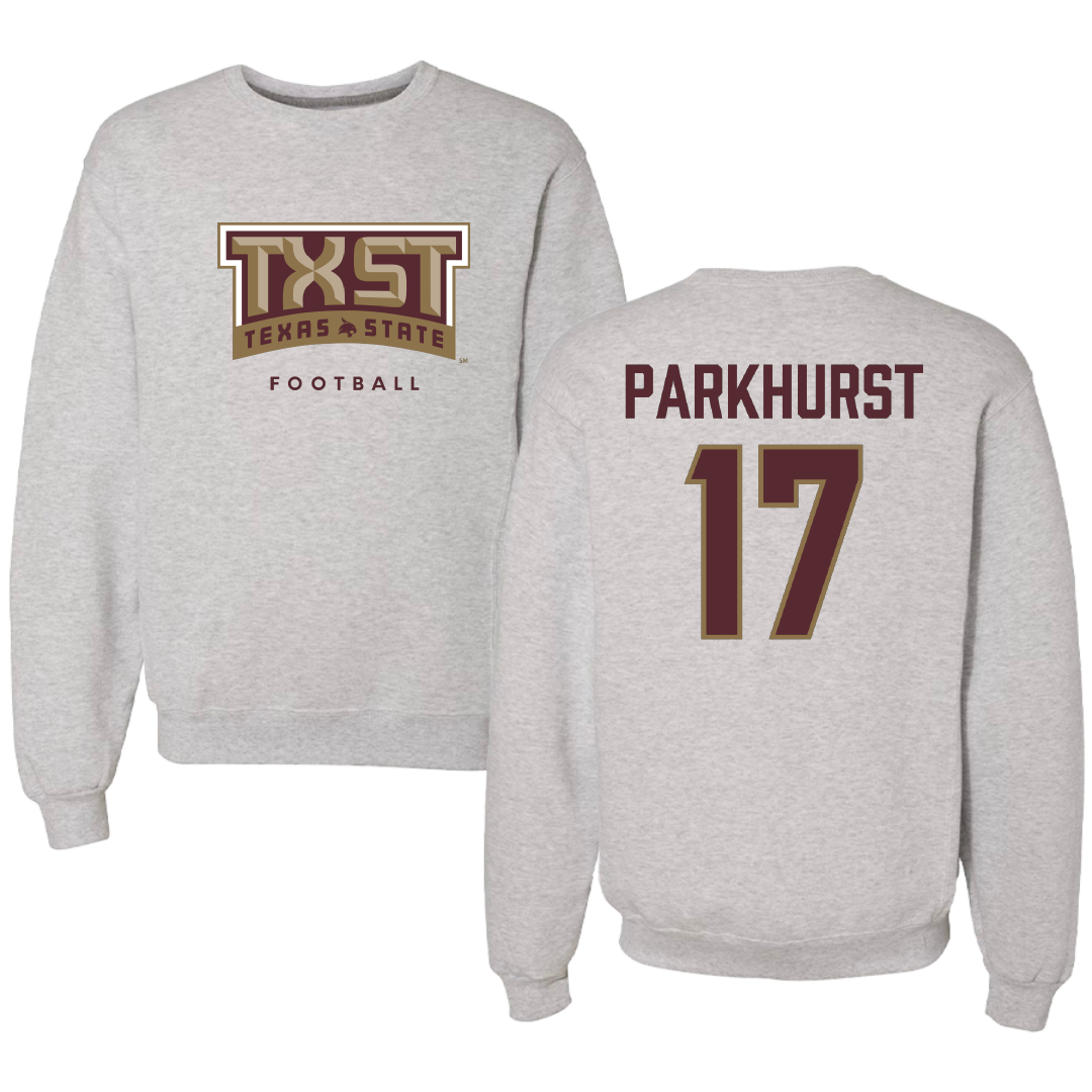 Texas State University Football Gray Crewneck - #17 Gavin Parkhurst