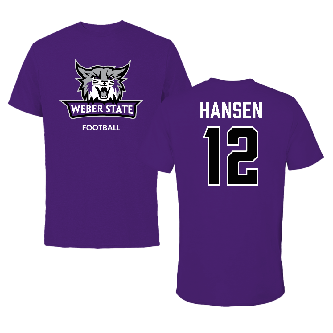 Weber State University Football Purple Performance Tee - #12 Kao Hansen