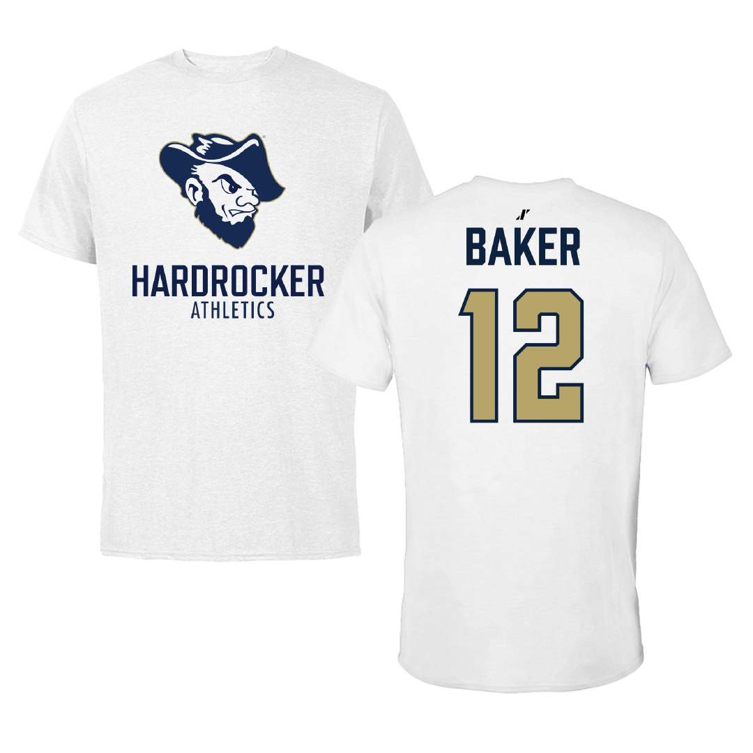 South Dakota Mines Football White Performance Tee - #12 Gage Baker