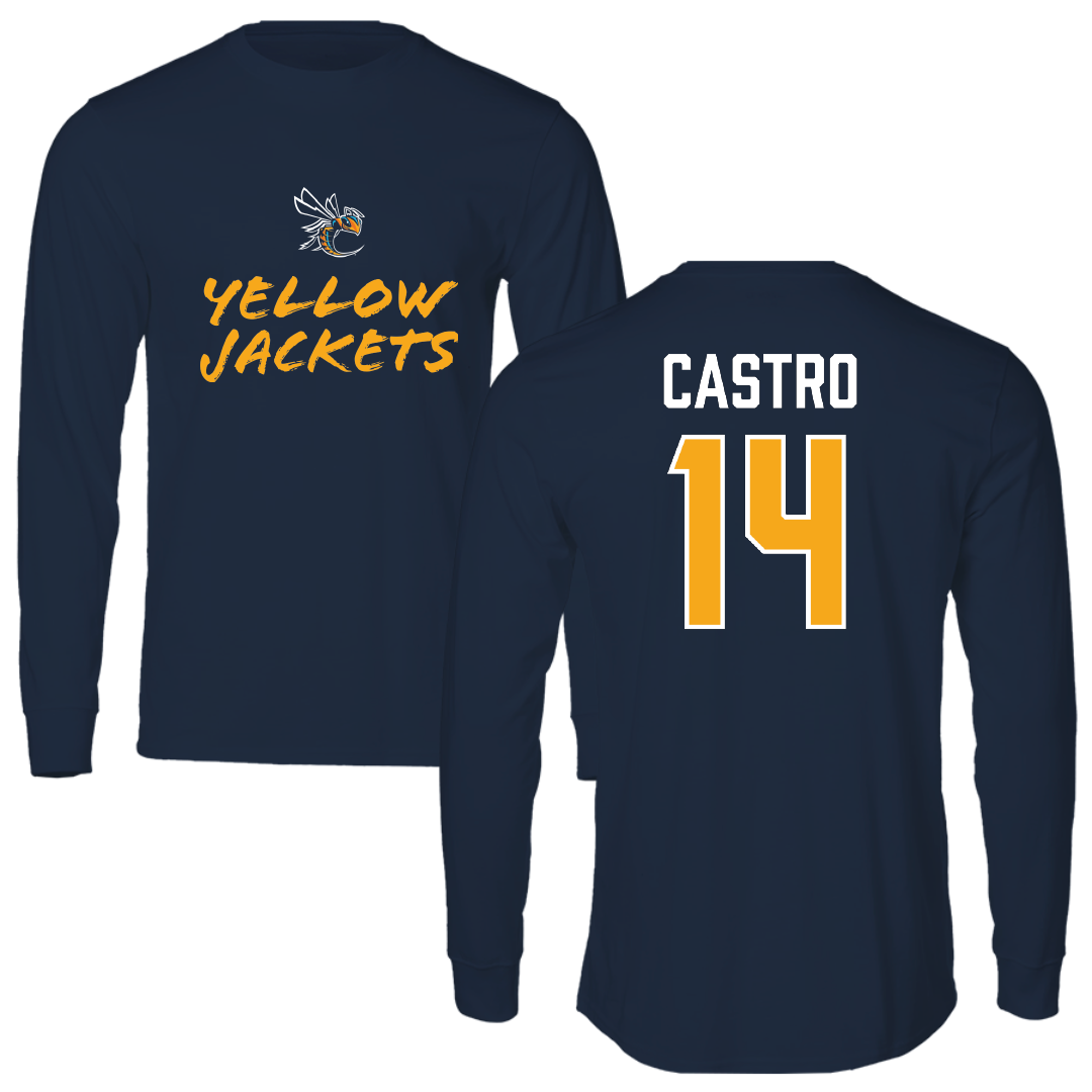 Cedarville University Soccer Navy General Performance Long Sleeve - #14 Eduardo Castro