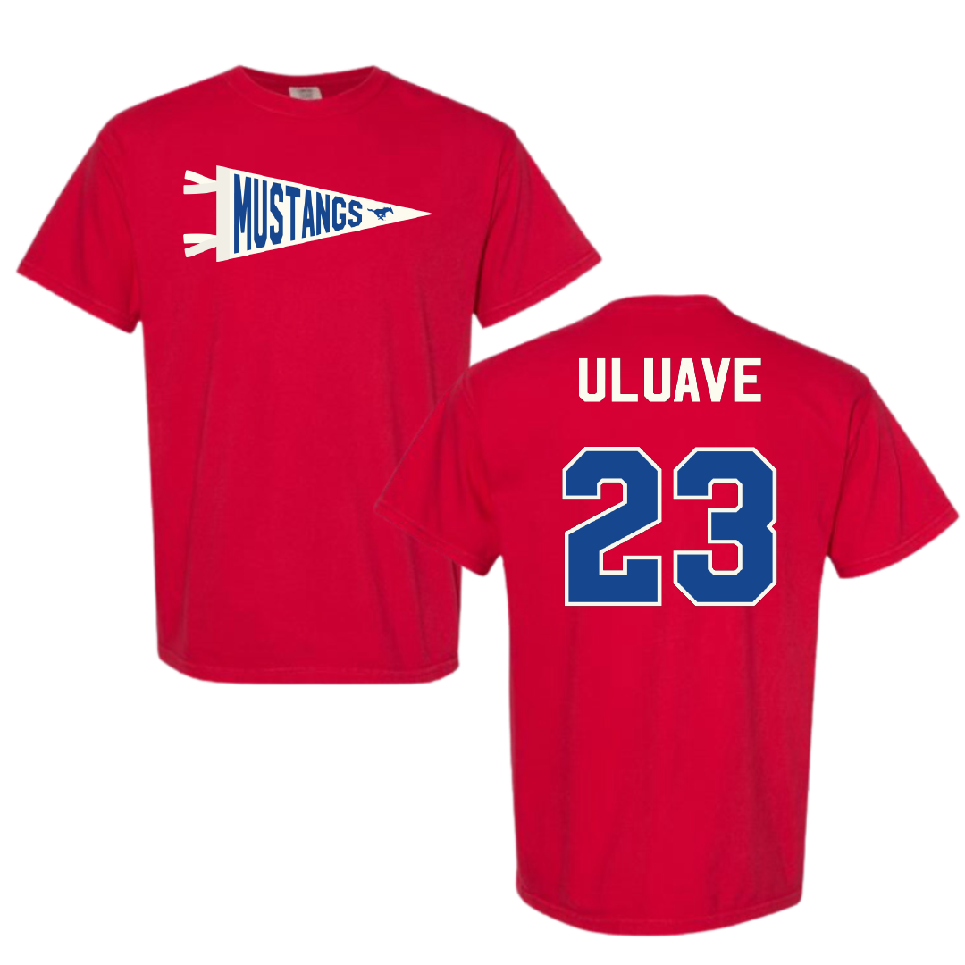 Southern Methodist University Volleyball Red Pennant Comfort Colors Tee - #23 Sina Uluave