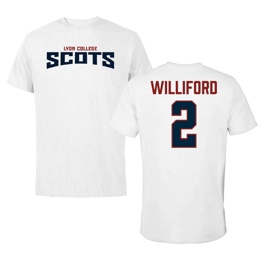 Lyon College Basketball (M) White Classic Performance Tee - #2 Cam Williford