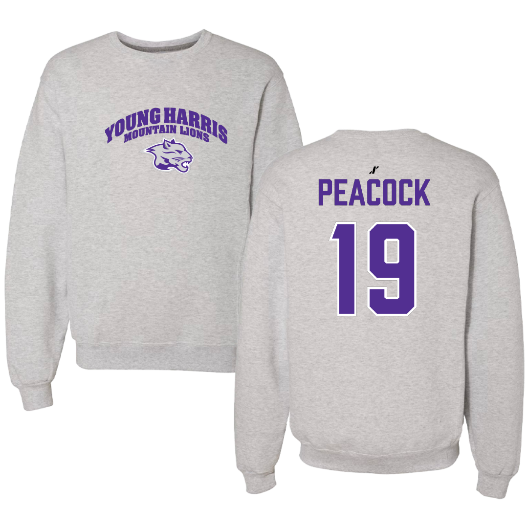 Young Harris College Lacrosse Light Gray Crewneck - #19 Braxton Peacock