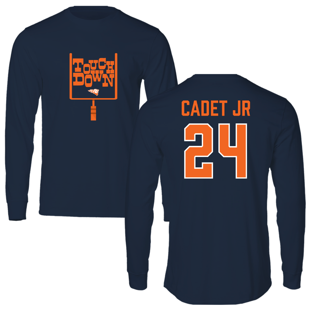 Carroll University Football Navy Touchdown Long Sleeve - #24 Carlos Cadet Jr