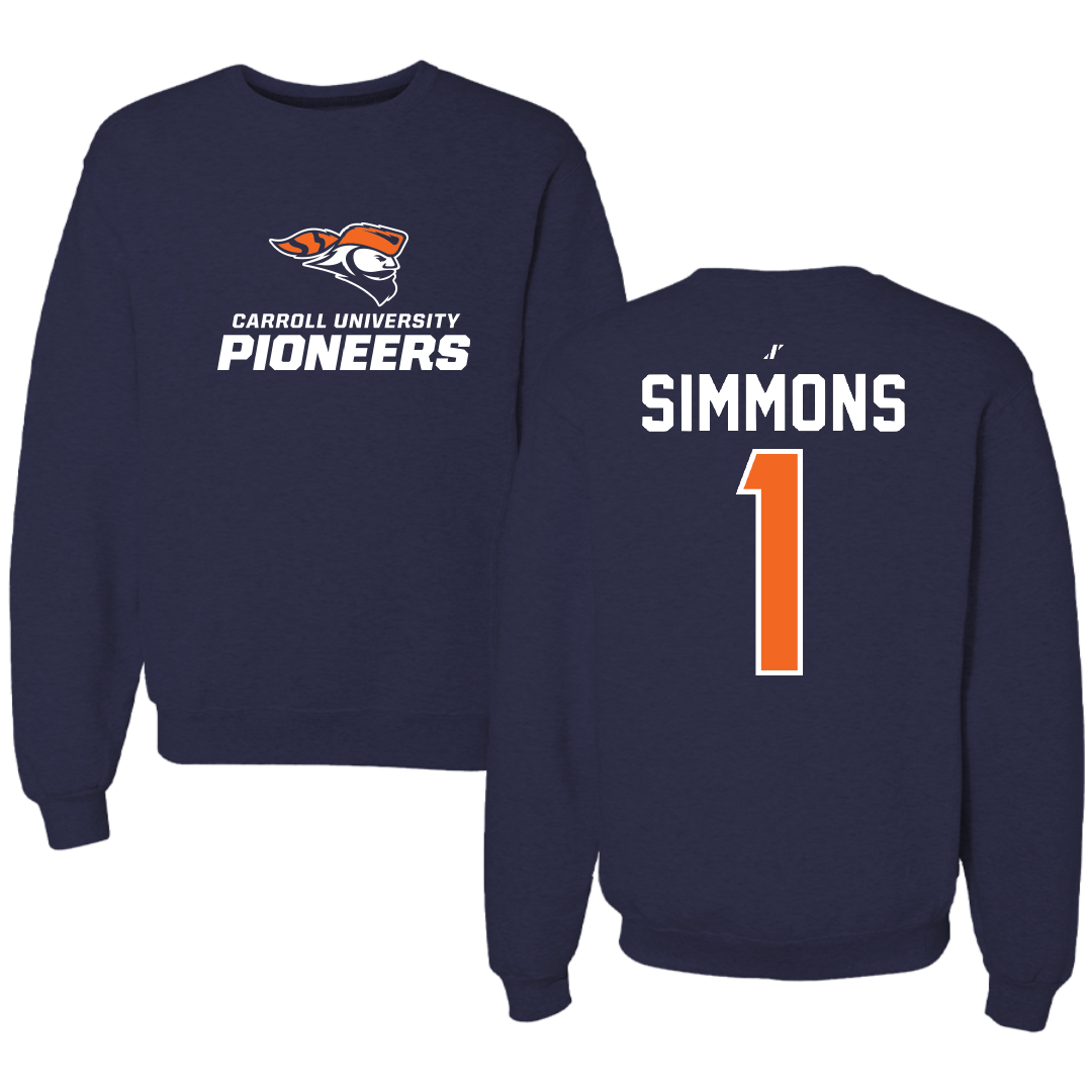 Carroll University Football Navy Crewneck - #1 David Simmons