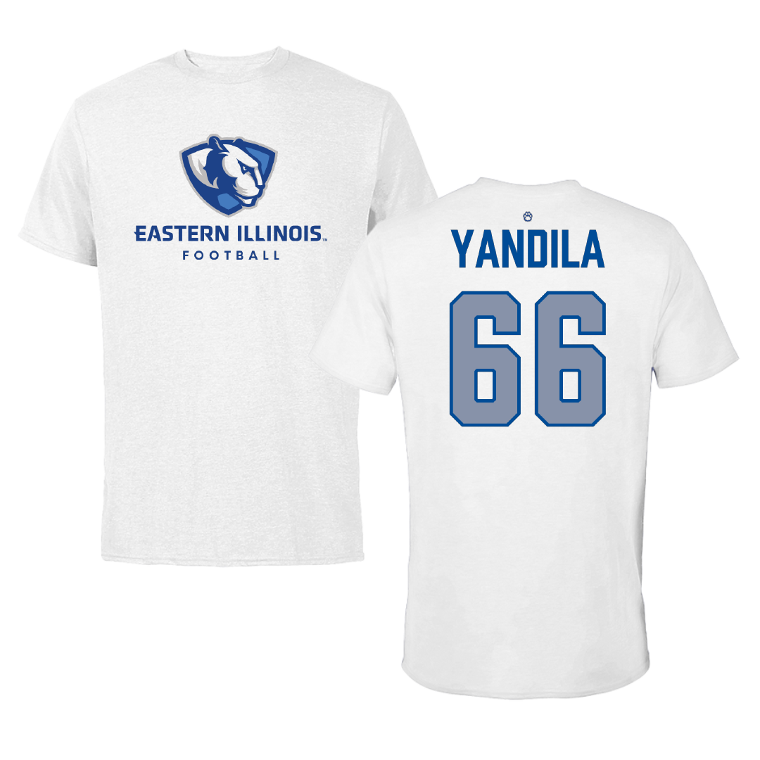 Eastern Illinois University Football White Performance Tee - #66 Jordan Yandila