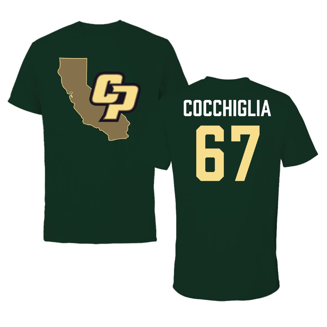 Cal Poly Football Forest Green State Performance Tee - #67 Leo Cocchiglia