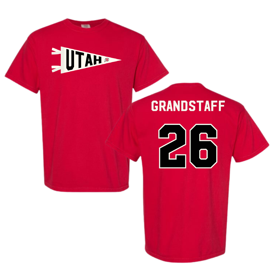 University of Utah Lacrosse Red Pennant Comfort Colors Tee - #26 Brady Grandstaff