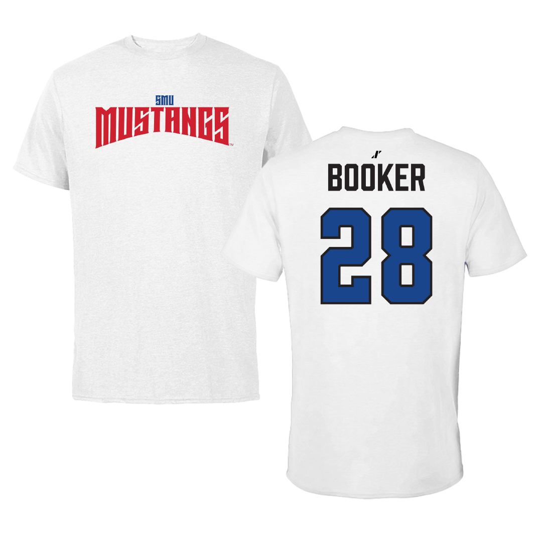 Southern Methodist University Football White Classic Performance Tee - #28 Brandon Booker