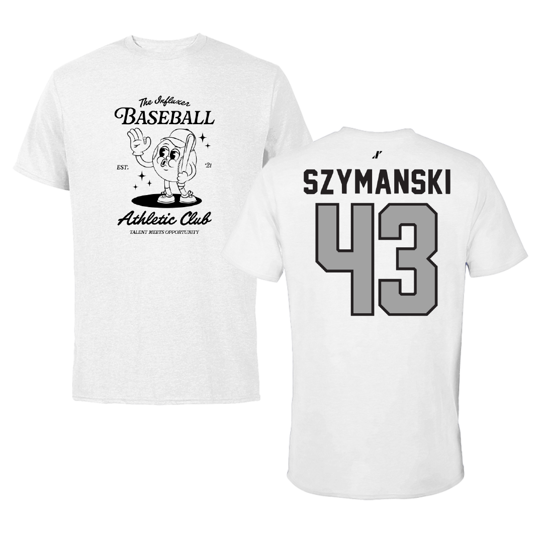 Baseball White Influxer Athletic Club Tee - #43 Dawson Szymanski