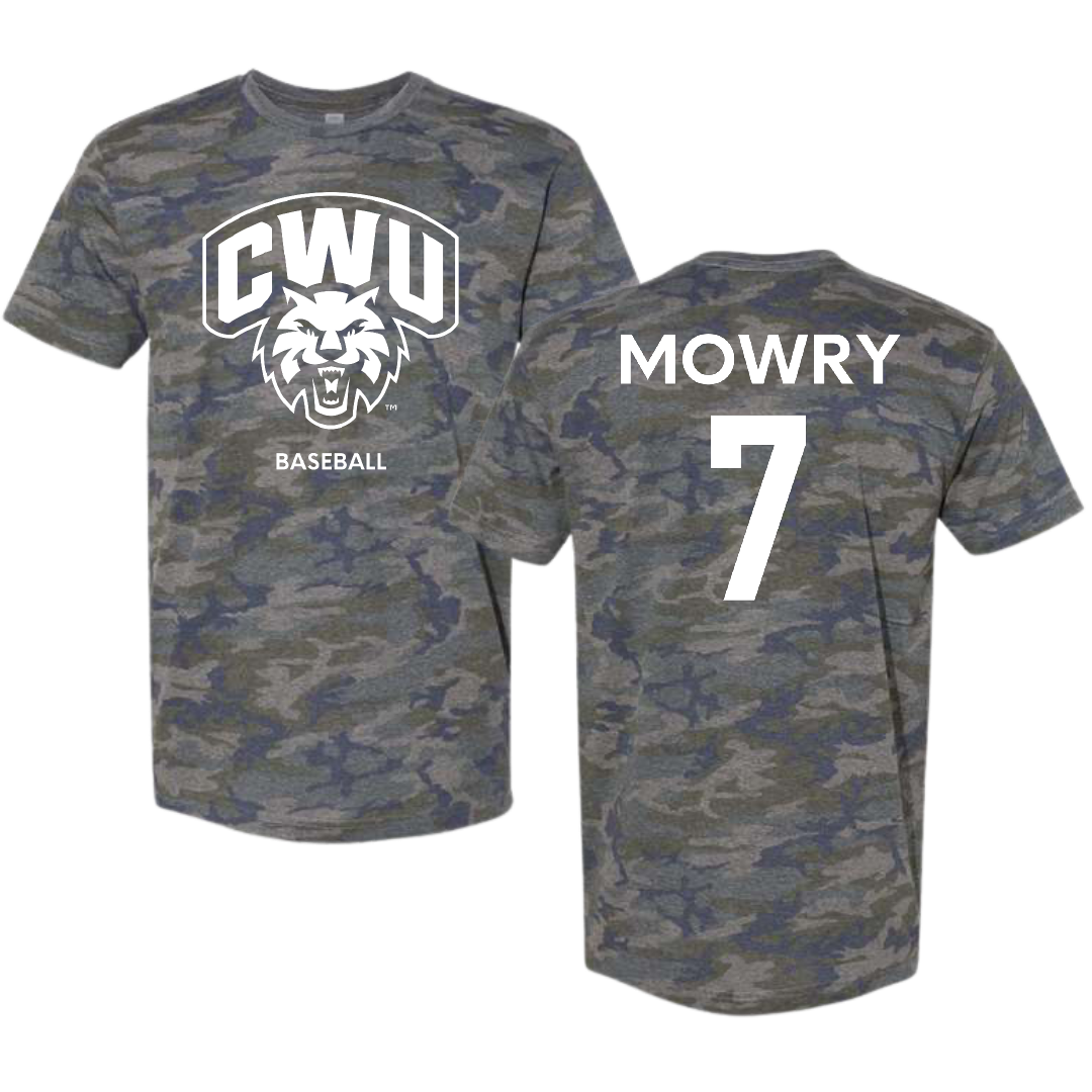Central Washington University Baseball Vintage Camo Tee - #7 Nolan Mowry
