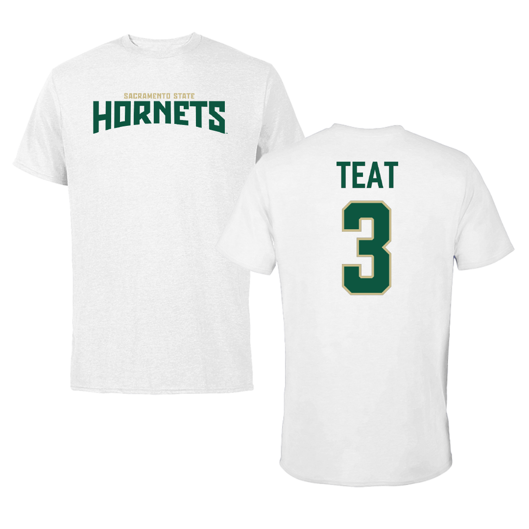 Sacramento State University Basketball (M) White Classic Tee - #3 Jayden Teat