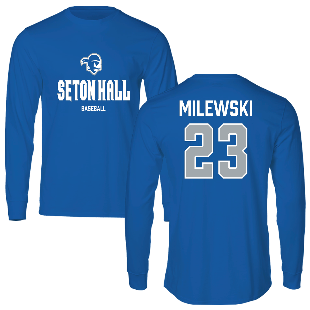 Seton Hall University Baseball Blue Block Long Sleeve - #23 Kevin Milewski